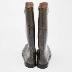 Valentino Black/Beige Lace Print Rubber Rain Boots Size 40
