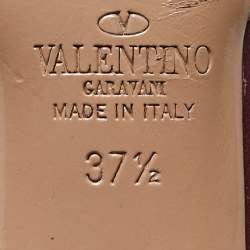 Pre Owned Valentino Burgundy Leather Rockstud Ankle Strap Pumps Size 37.5