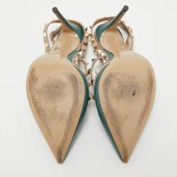 Pre Owned Valentino Green/Beige Leather Caged Rockstud Pumps Size 41