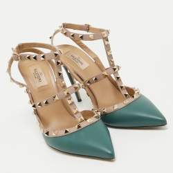 Pre Owned Valentino Green/Beige Leather Caged Rockstud Pumps Size 41