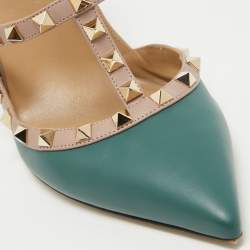Pre Owned Valentino Green/Beige Leather Caged Rockstud Pumps Size 41