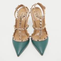 Pre Owned Valentino Green/Beige Leather Caged Rockstud Pumps Size 41