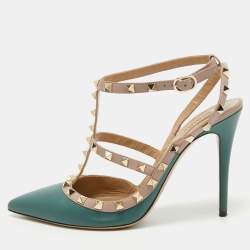 Pre Owned Valentino Green/Beige Leather Caged Rockstud Pumps Size 41