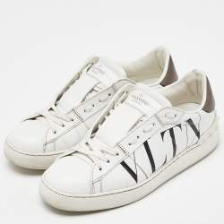Pre Owned Valentino White/Grey Leather VLTN Rockstud Sneakers Size 38