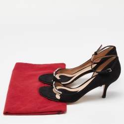 Pre Owned Valentino Black Suede Crystal Embellished Ankle Strap Sandals Size 39