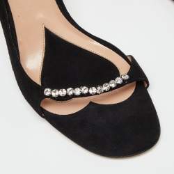 Pre Owned Valentino Black Suede Crystal Embellished Ankle Strap Sandals Size 39