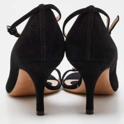 Pre Owned Valentino Black Suede Crystal Embellished Ankle Strap Sandals Size 39