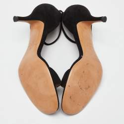 Pre Owned Valentino Black Suede Crystal Embellished Ankle Strap Sandals Size 39