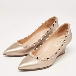 Pre Owned Valentino Metallic Leather Rockstud Pointed Toe Pumps Size 36