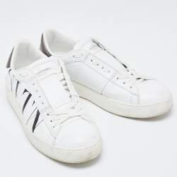 Pre Owned Valentino White Leather VLTN Open Sneakers Size 37