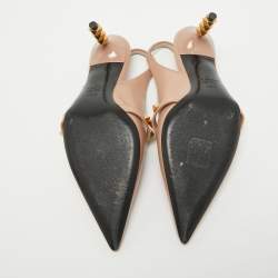 Pre Owned Valentino Beige Leather Rockstud Slingback Pumps Size 35.5