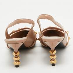 Pre Owned Valentino Beige Leather Rockstud Slingback Pumps Size 35.5