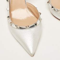 Pre Owned Valentino Silver Leather Rockstud Slingback Pumps Size 40  