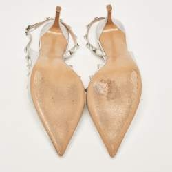 Pre Owned Valentino Silver Leather Rockstud Slingback Pumps Size 40  