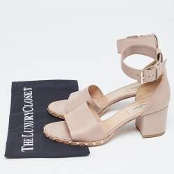 Pre Owned Valentino Dusty Pink Leather Soul Rockstud Ankle Strap Sandals Size 38