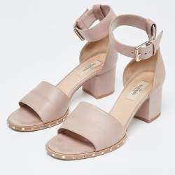 Pre Owned Valentino Dusty Pink Leather Soul Rockstud Ankle Strap Sandals Size 38