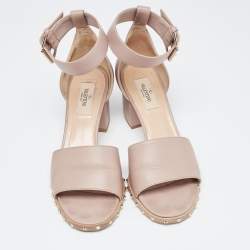 Pre Owned Valentino Dusty Pink Leather Soul Rockstud Ankle Strap Sandals Size 38