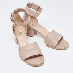 Pre Owned Valentino Dusty Pink Leather Soul Rockstud Ankle Strap Sandals Size 38