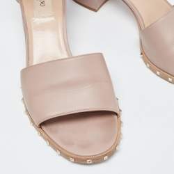 Pre Owned Valentino Dusty Pink Leather Soul Rockstud Ankle Strap Sandals Size 38