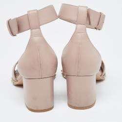 Pre Owned Valentino Dusty Pink Leather Soul Rockstud Ankle Strap Sandals Size 38
