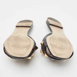 Pre Owned Valentino Black Quilted Leather Roman Stud Flat Slides Size 37.5