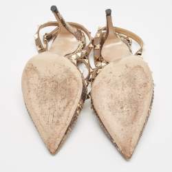 Pre Owned Valentino Two Tone Snakeskin Rockstud Ankle Strap Pumps Size 37.5