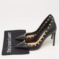 Pre Owned Valentino Black Leather Rolling Rockstud Pumps Size 40