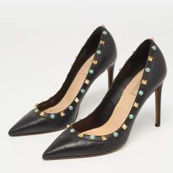 Pre Owned Valentino Black Leather Rolling Rockstud Pumps Size 40