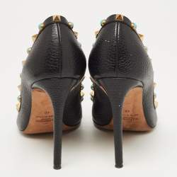 Pre Owned Valentino Black Leather Rolling Rockstud Pumps Size 40