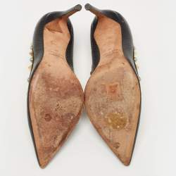 Pre Owned Valentino Black Leather Rolling Rockstud Pumps Size 40