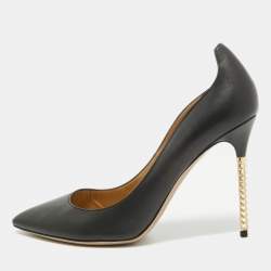 Pre Owned Valentino Black Leather Rockstud Pointed Toe Pumps Size 39.5