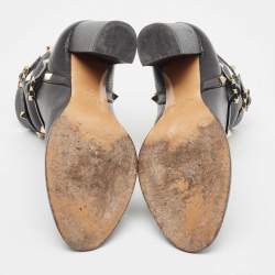 Pre Owned Valentino Black Leather Rockstud Ankle Boots Size 37