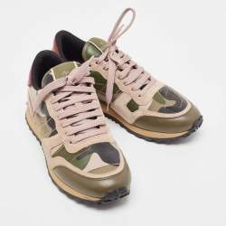 Pre Owned Valentino Multicolor Leather and Suede Rockrunner Sneakers Size 38