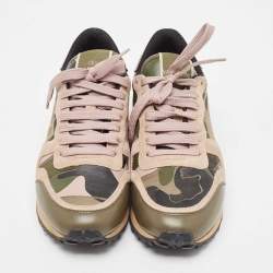 Pre Owned Valentino Multicolor Leather and Suede Rockrunner Sneakers Size 38