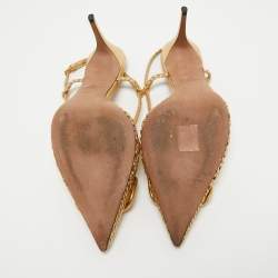 Pre Owned Valentino Gold Woven Leather Vlogo Slingback Pumps Size 39.5