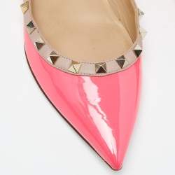 Pre Owned Valentino Pink/Beige Patent Leather Rockstud Pointed Toe Ballet Flats Size 40