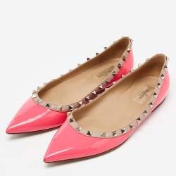 Pre Owned Valentino Pink/Beige Patent Leather Rockstud Pointed Toe Ballet Flats Size 40