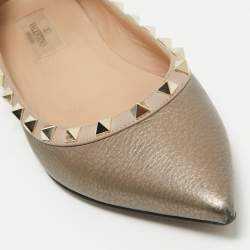 Pre Owned Valentino Metallic Leather Rockstud Ballet Flats Size 38