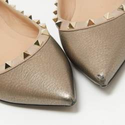 Pre Owned Valentino Metallic Leather Rockstud Ballet Flats Size 38