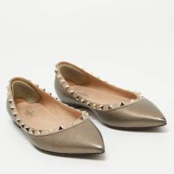 Pre Owned Valentino Metallic Leather Rockstud Ballet Flats Size 38
