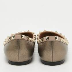 Pre Owned Valentino Metallic Leather Rockstud Ballet Flats Size 38