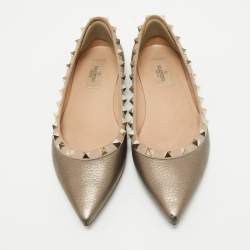 Pre Owned Valentino Metallic Leather Rockstud Ballet Flats Size 38