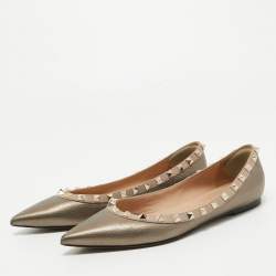 Pre Owned Valentino Metallic Leather Rockstud Ballet Flats Size 38