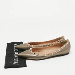 Pre Owned Valentino Metallic Leather Rockstud Ballet Flats Size 38