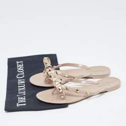 Pre Owned Valentino Pink Rubber Rockstud Bow Thong Flats Size 35