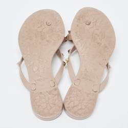 Pre Owned Valentino Pink Rubber Rockstud Bow Thong Flats Size 35