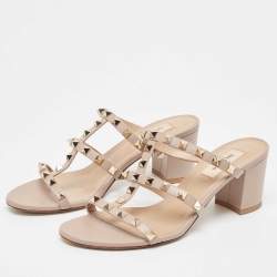 Pre Owned Valentino Dusty Pink Leather Rockstud Slide Sandals Size 38