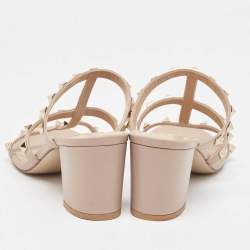 Pre Owned Valentino Dusty Pink Leather Rockstud Slide Sandals Size 38