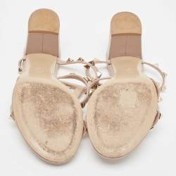 Pre Owned Valentino Dusty Pink Leather Rockstud Slide Sandals Size 38