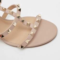 Pre Owned Valentino Dusty Pink Leather Rockstud Slide Sandals Size 38